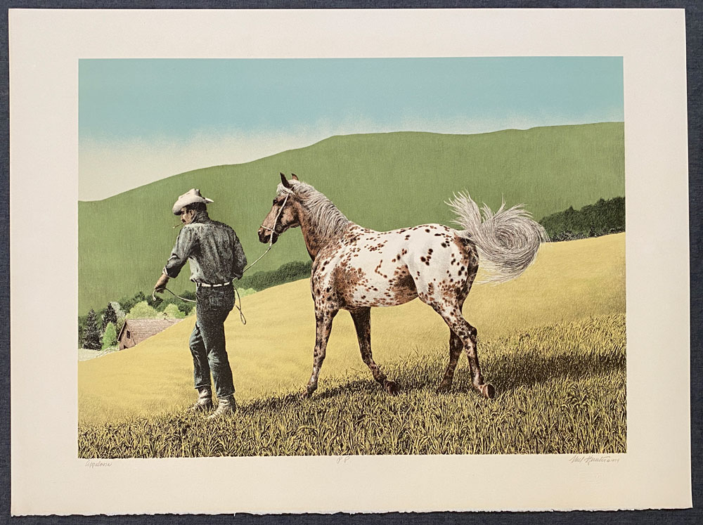 Mel Hunter 1974 Signed Limited Edition Lithograph Appaloosa Horse and  Cowboy - Bright Colors
